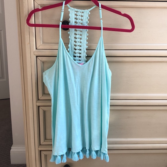 Lilly Pulitzer Nya tassel tank top in Aqua EUC - Picture 3 of 5